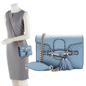 NEW Gucci Mini Emily Guccissima Crossbody Bag Mineral Blue